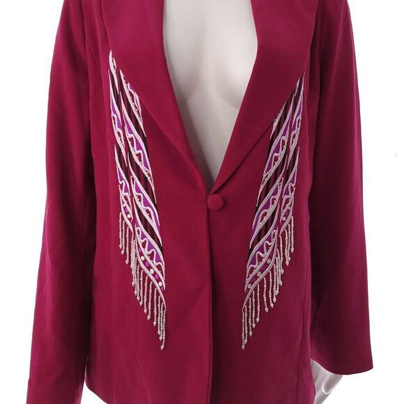 NEW Bob Mackie Blazer Jacket Size S Fuchsia Embroidered Beaded - Picture 4 of 11